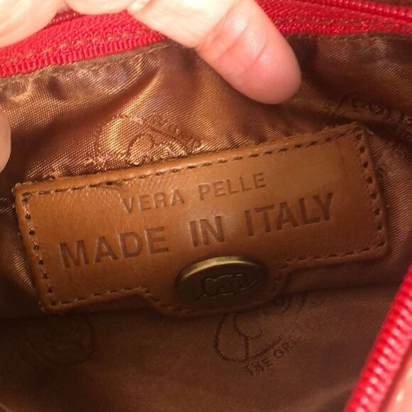 Vera Pelle Made in Italy red pebbled leather clutch handbag with Wristlet chain - Picture 2 of 5